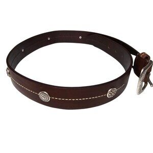NWOT Fossil Genuine Leather Conchos Belt Silver Western Brown Vintage Y2K Sz M
